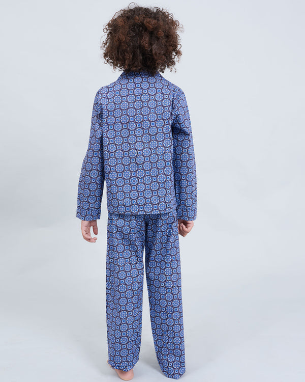 Boys Long Pyjamas Set Indigo Floral Blue