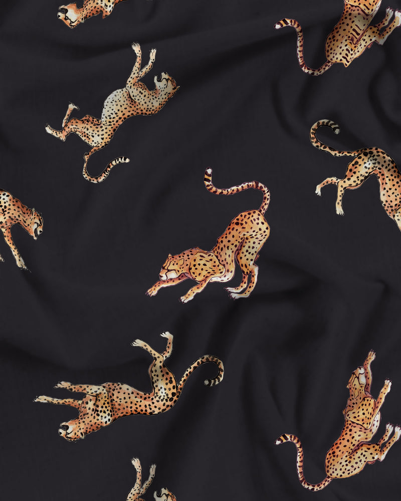 Womens Long Pyjamas Set Jumping Cheetah