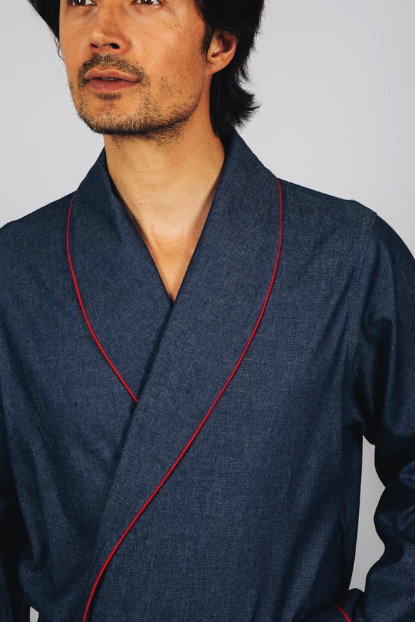 Mens Gown - Denim Dark Blue - Red Piping