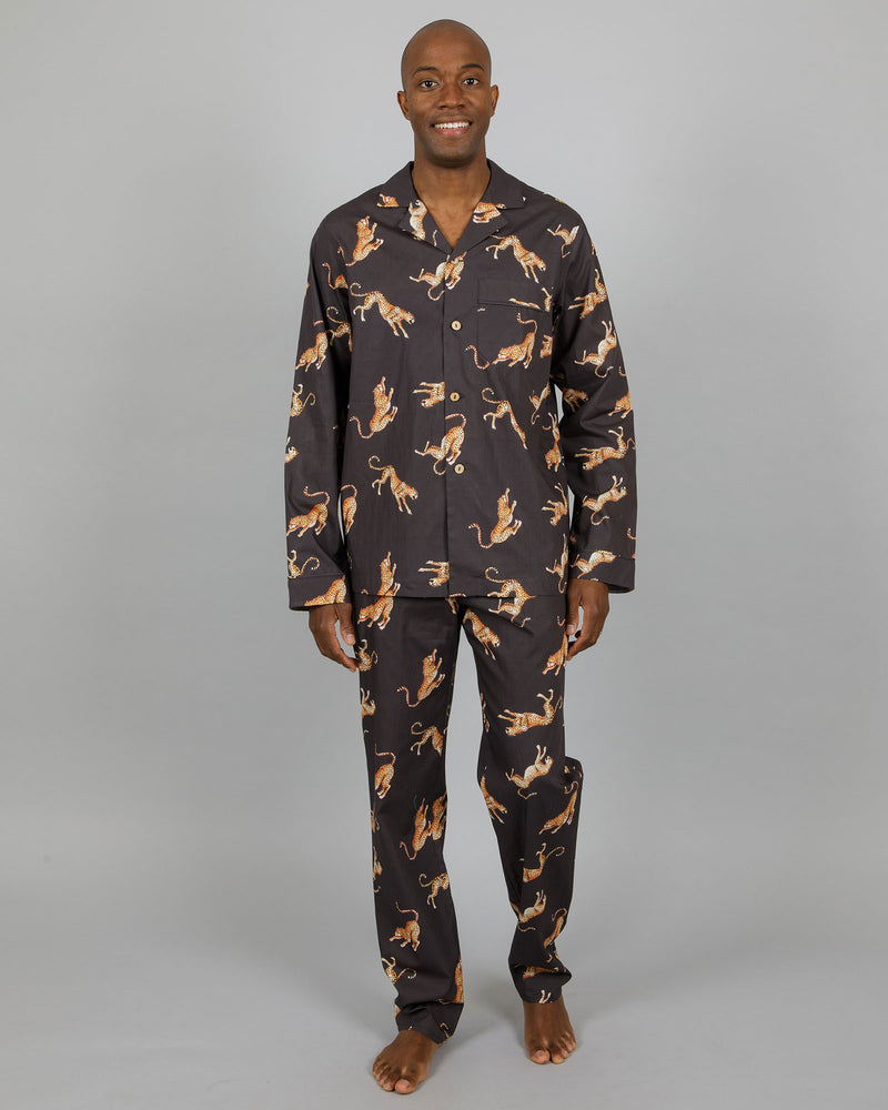 Mens Long Pyjamas Set Jumping Cheetah