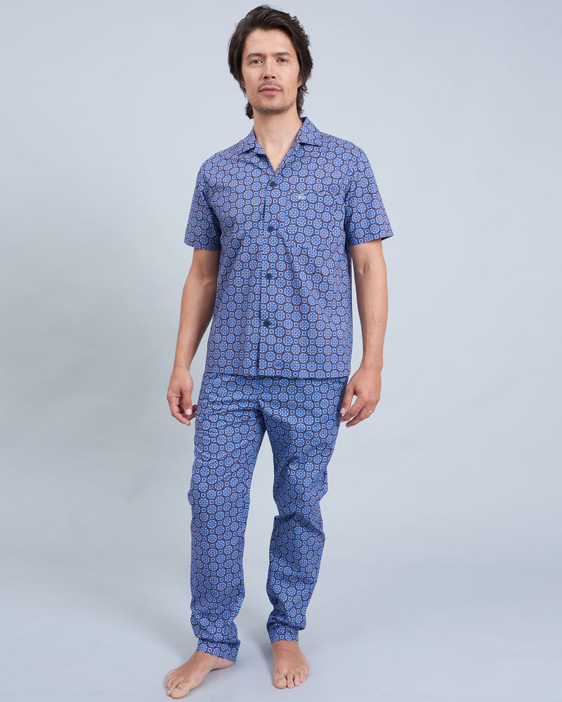 Men's Short Indigo Floral Blue Pyjamas| Every Night Elegance