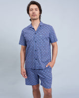 Mens Short Pyjamas Set Indigo Floral Blue