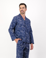 Mens Long Pyjamas Set Tropical Leopard on Navy