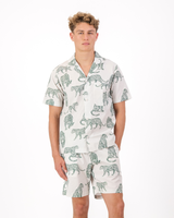 Mens Short Pyjamas Set Teal Leopard Off White