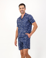 Mens Short Pyjamas Set Tropical Leopard on Navy