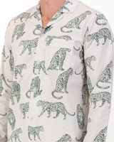 Mens Long Pyjamas Set Teal Leopard Off White