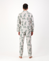 Mens Long Pyjamas Set Teal Leopard Off White