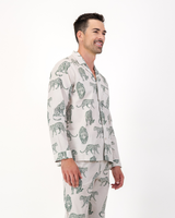 Mens Long Pyjamas Set Teal Leopard Off White