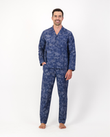 Mens Long Pyjamas Set Tropical Leopard on Navy