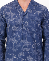 Mens Long Pyjamas Set Tropical Leopard on Navy