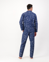 Mens Long Pyjamas Set Tropical Leopard on Navy