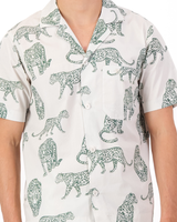 Mens Short Pyjamas Set Teal Leopard Off White