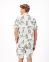 Mens Short Pyjamas Set Teal Leopard Off White