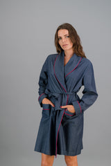 Womens Gown - Denim Dark Blue - Red Piping
