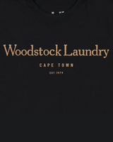 Mens T-Shirt Black Woodstock Laundry Bronze Typo