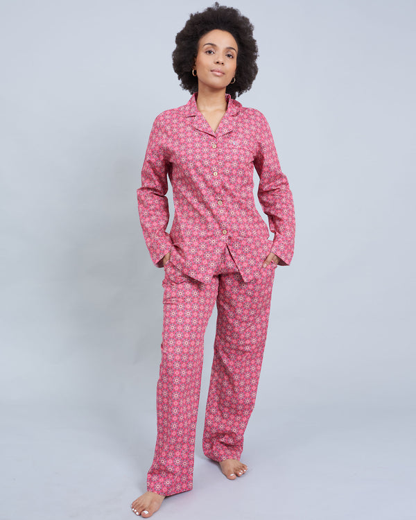 Womens Long Pyjamas Set Central Park Pink