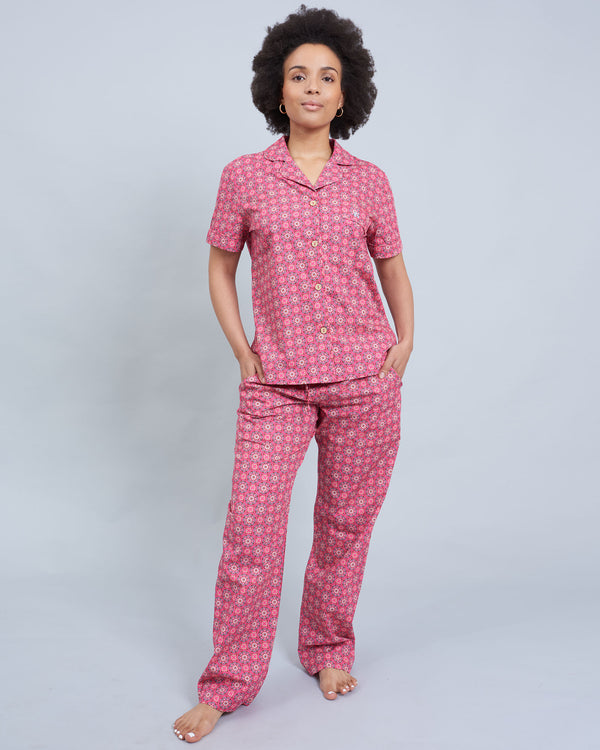 Womens Short Shirt & Pants Pyjamas Set Central Park Pink