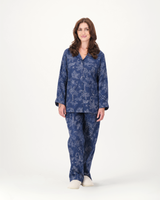Womens Long Pyjamas Set Tropical Leopard on Navy