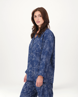 Womens Long Pyjamas Set Tropical Leopard on Navy