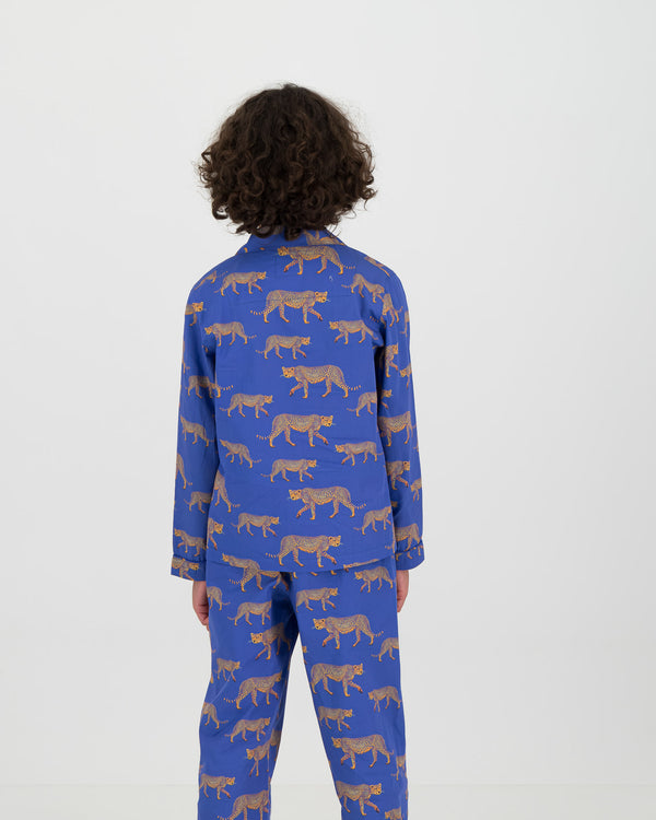 Boys Long Pyjamas Set Blue Cheetahs