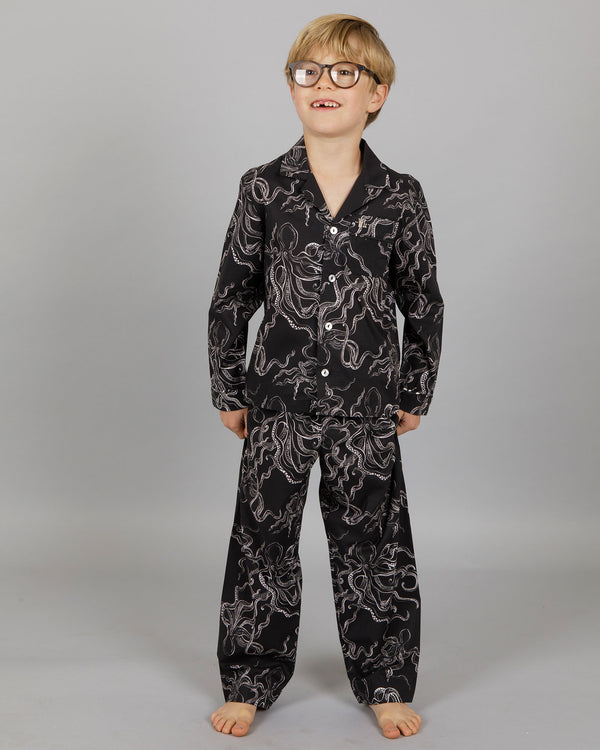 Boys Long Pyjamas Set Octopus Black