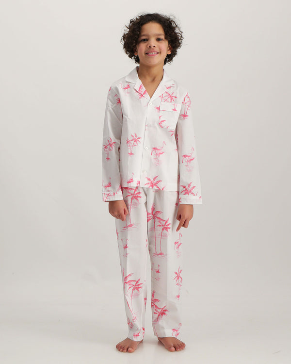 Boys Long Pyjamas Set Pink Palm