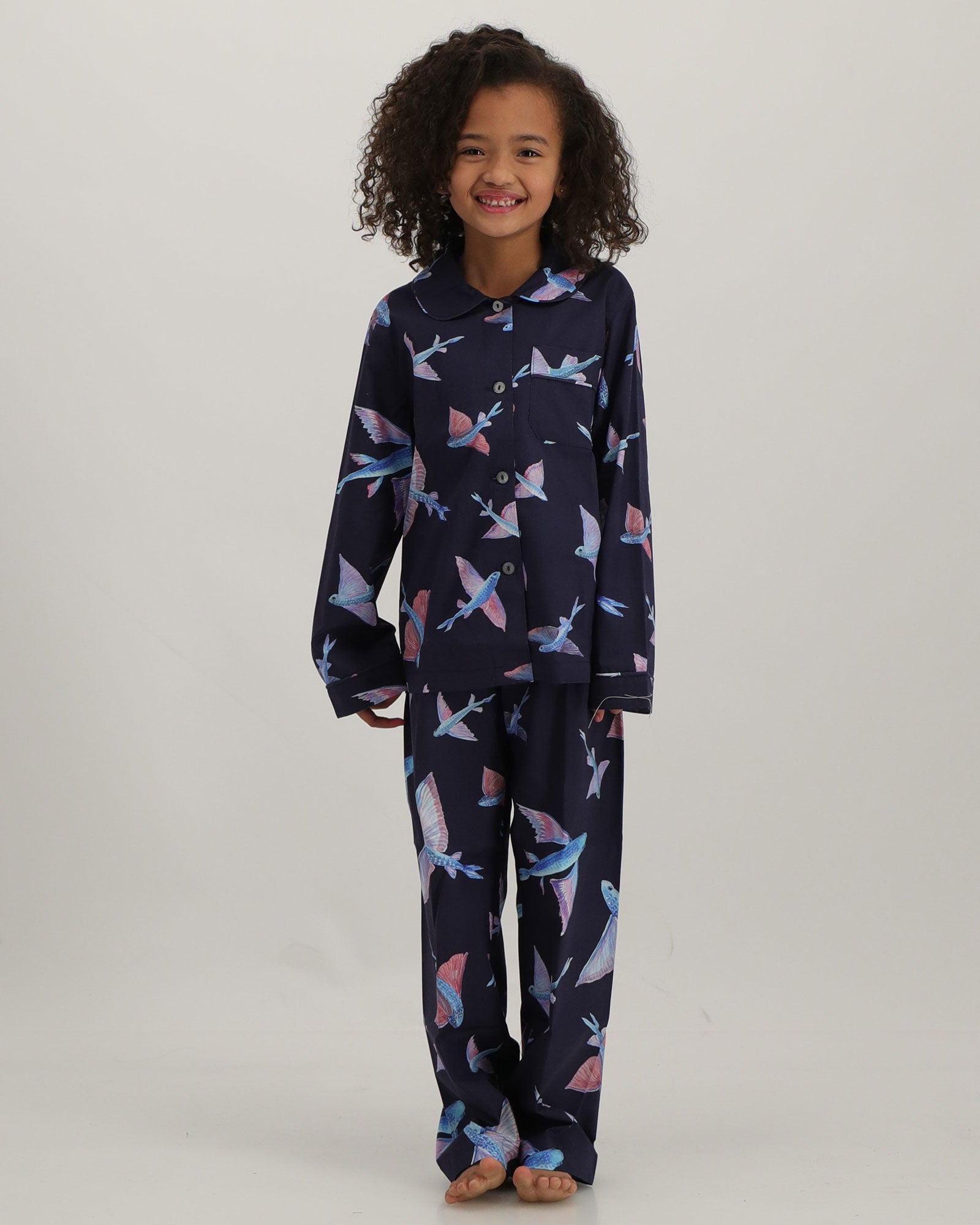 Girls' Black Flying Fish Pyjama Set | Breathable Comfort & Dream Dives ...