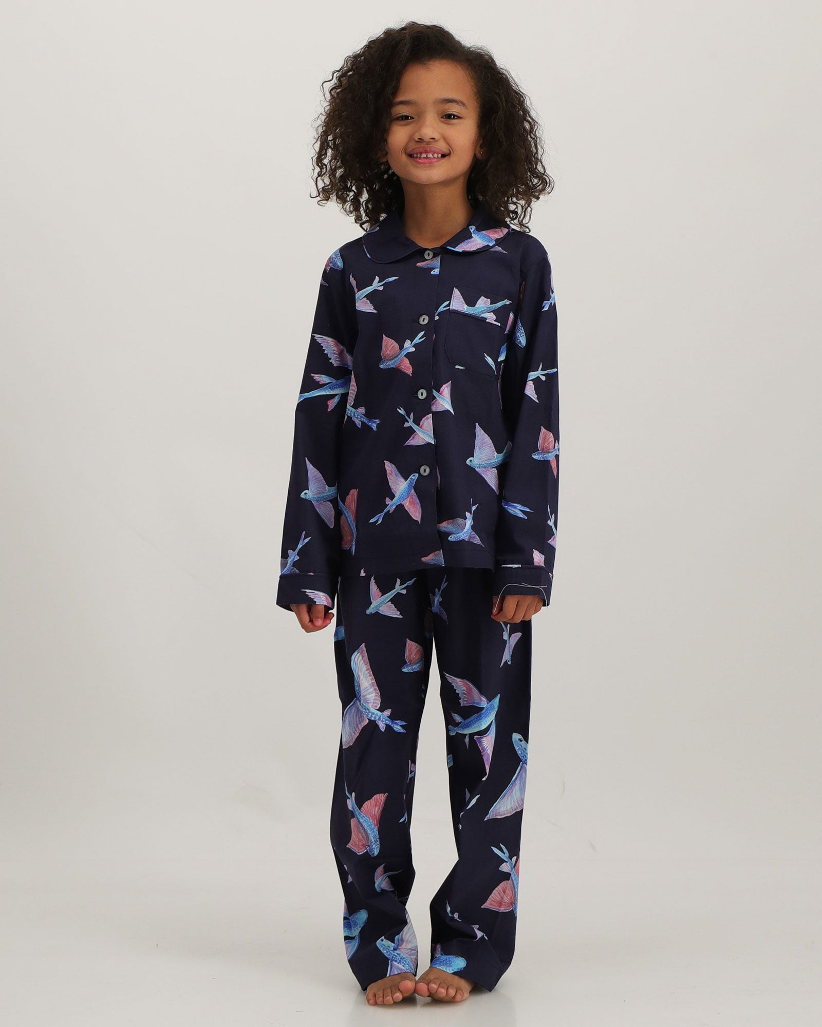 Girls' Black Flying Fish Pyjama Set | Breathable Comfort & Dream Dives ...