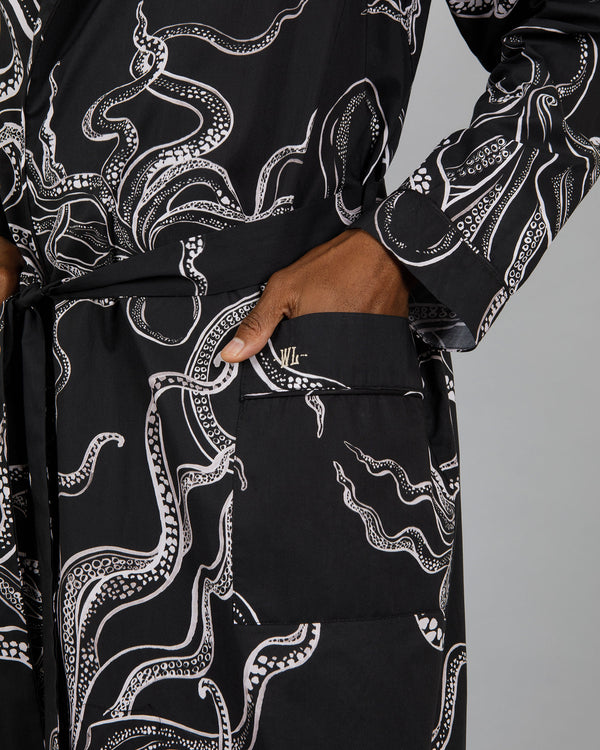 Mens Woven Gown Octopus Black