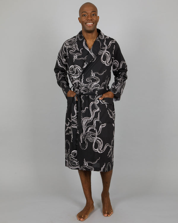 Mens Woven Gown Octopus Black