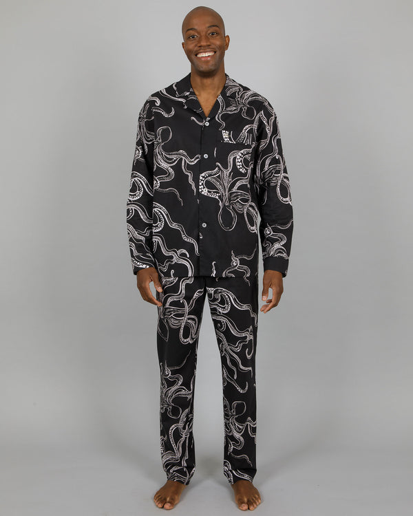 Mens Long Pyjamas Set Octopus Black
