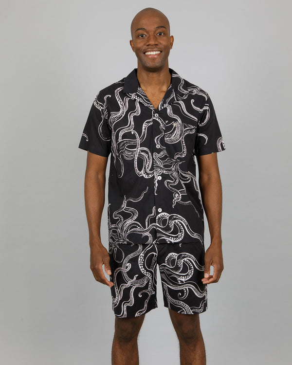 Mens Short Pyjamas Set Octopus Black