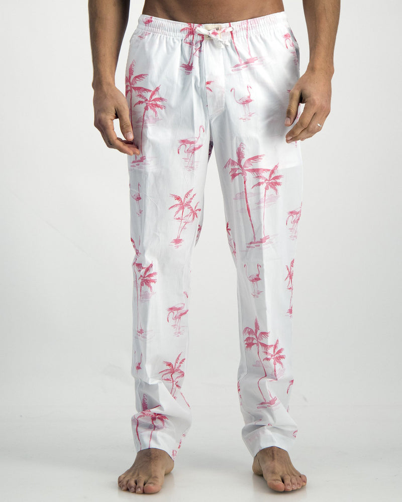 Mens Long Pyjamas Set Pink Palm
