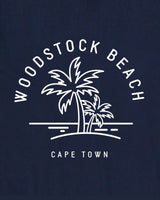 Mens T-Shirt Navy Woodstock White Beach