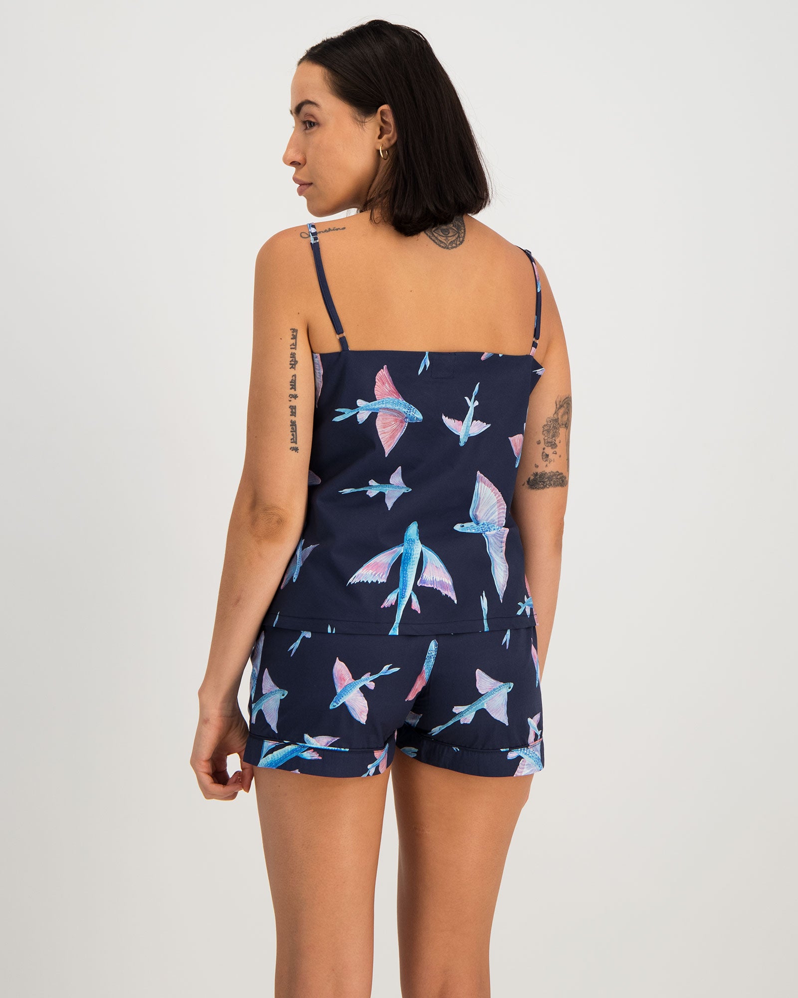 Women's Black Flying Fish Pyjama Set | Breathable Comfort & Dream Dives ...