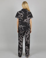 Womens Short Shirt & Pants Pyjamas Set Octopus Black