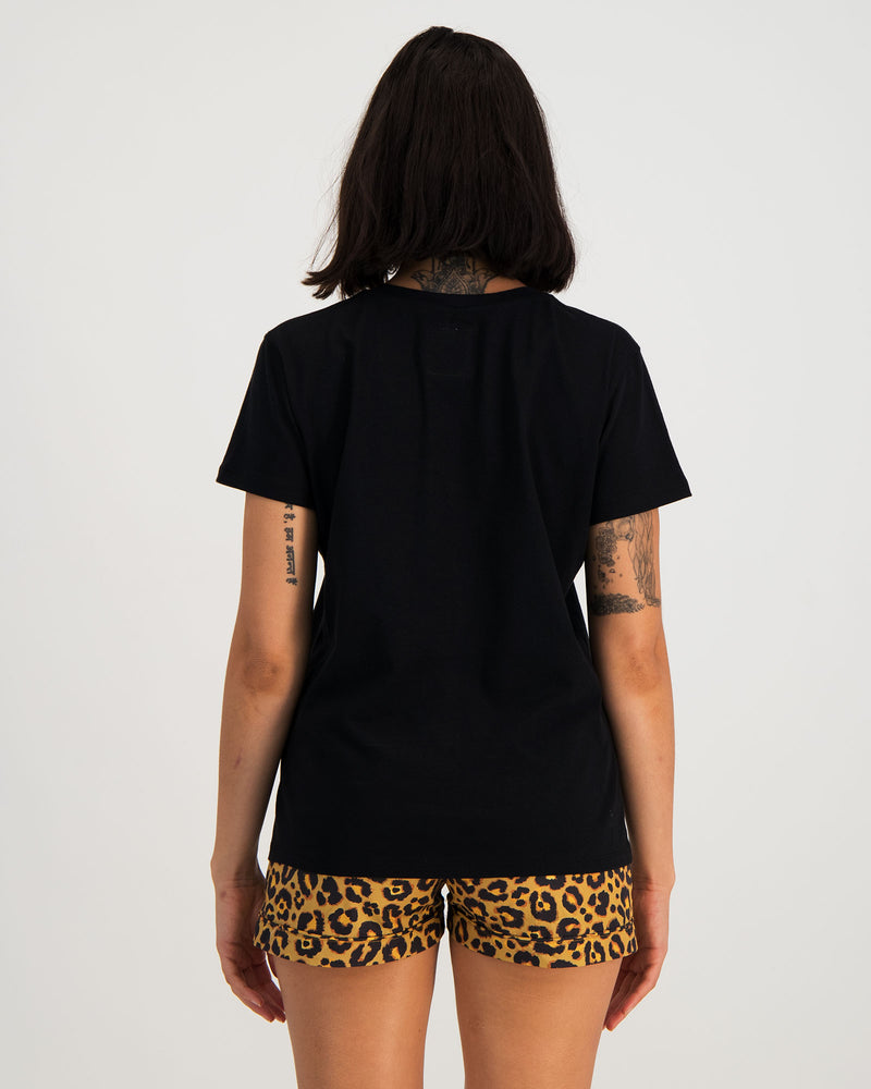 Womens T-Shirt V-Neck Black Jungle