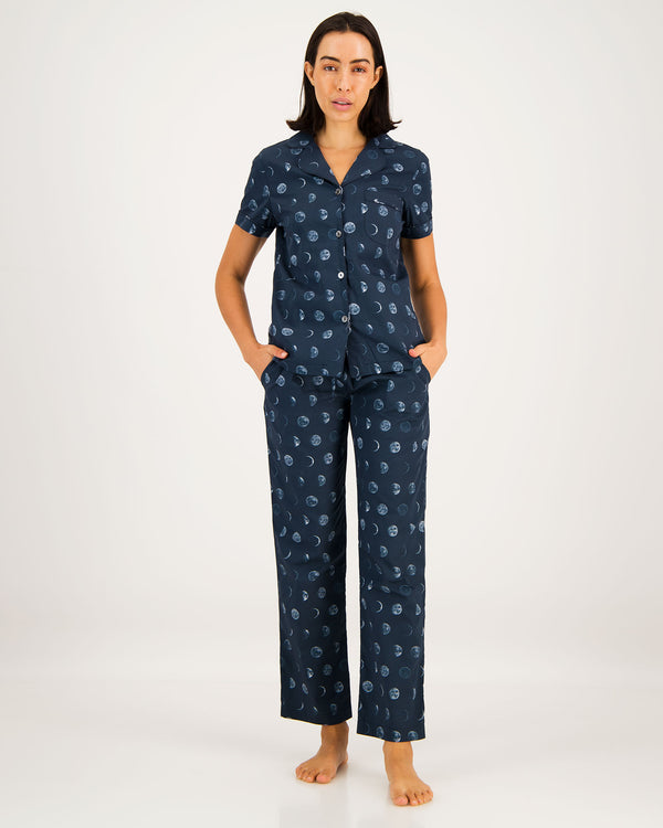 Womens Short Shirt & Pants Pyjamas Set Moon